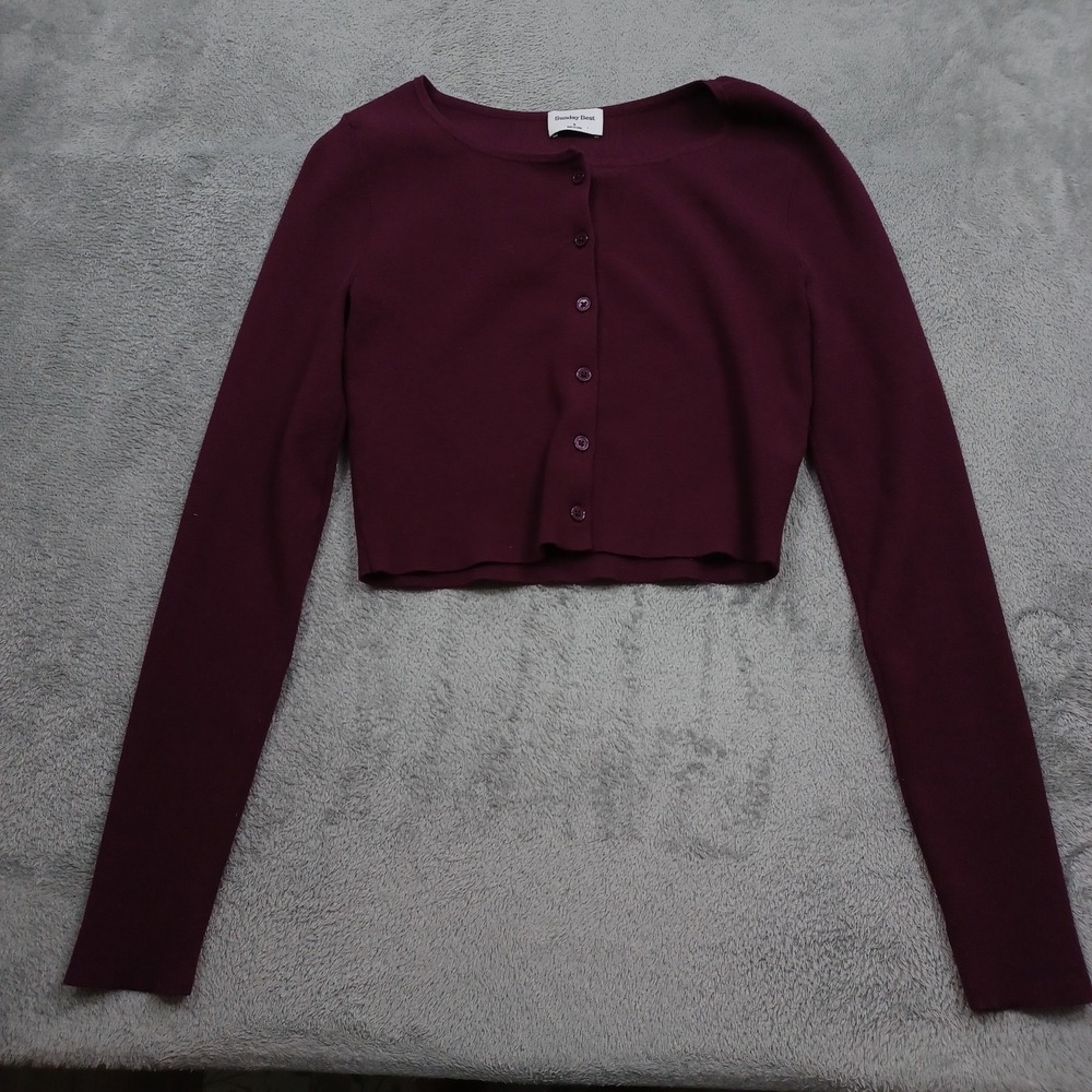 Sunday Best Cardigan Womens Small Red Button Up Cropped Long Sleeve Preppy